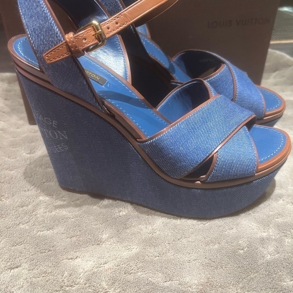 Louis Vuitton Denim and Leather Wedges sz 40 eu US 10 - Picture 5 of 9